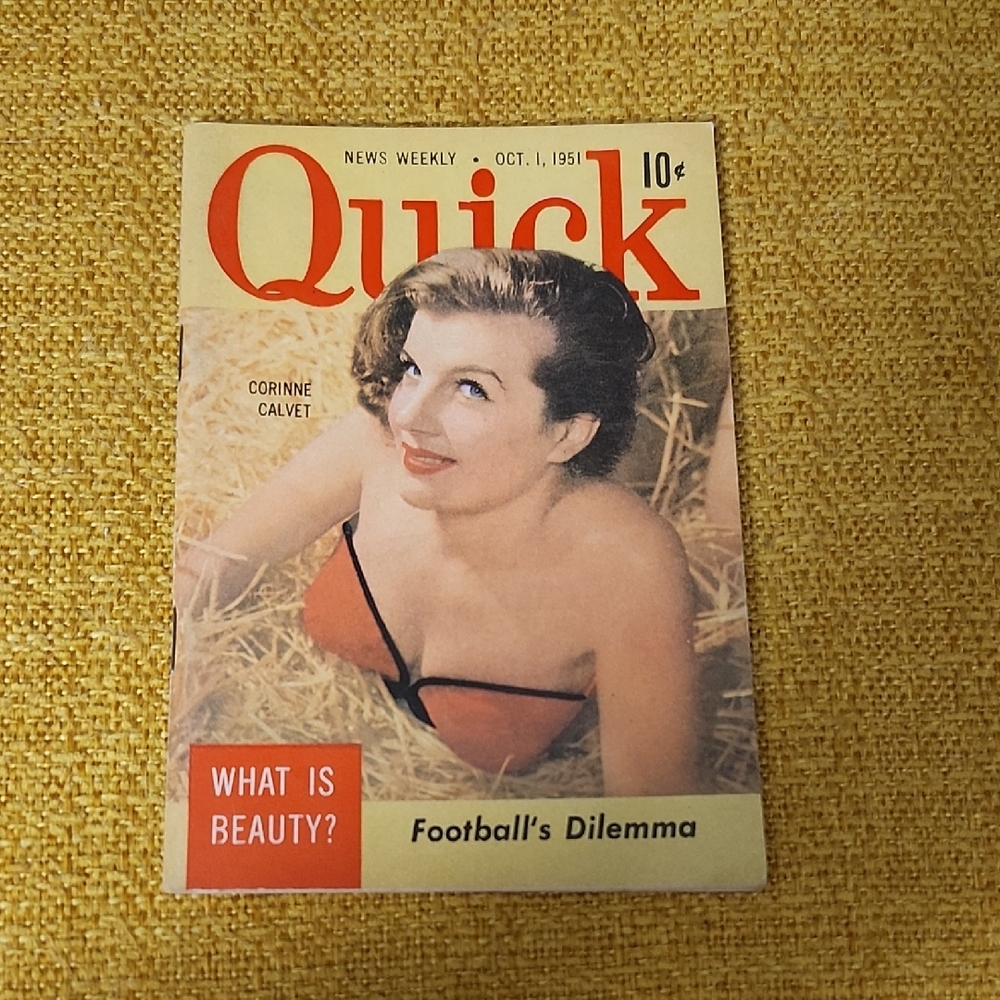 VINTAGE QUICK MAGAZINE with CORINNE CALVET on the COVER OCTOBER 1951
